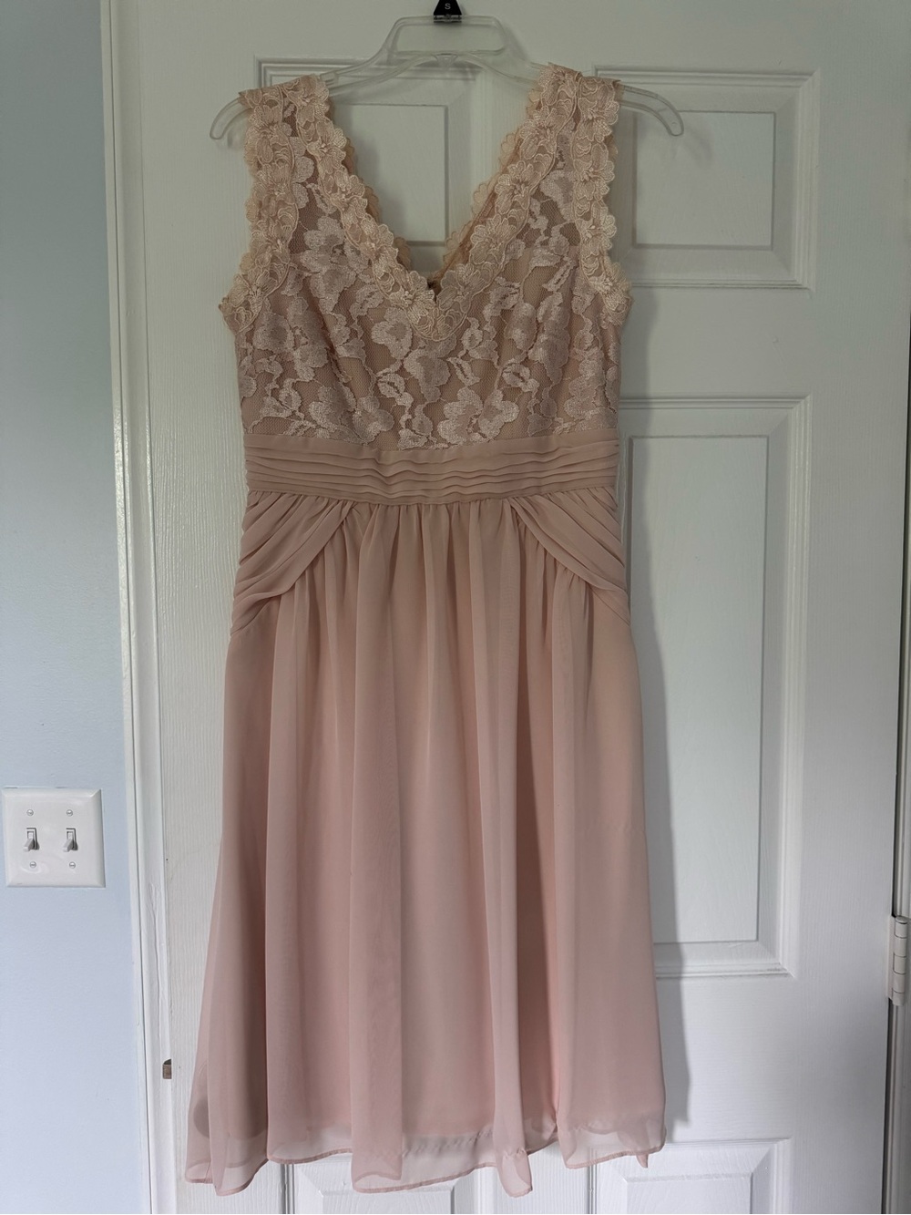 Signature by Sangria Blush Lace-Trim V-Neck Dress